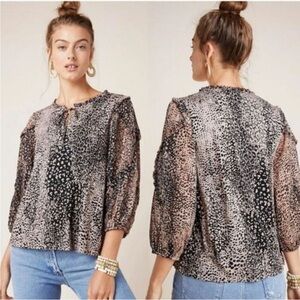 Maeve by Anthropologie 3/4 Sleeve Animal Print Blouse